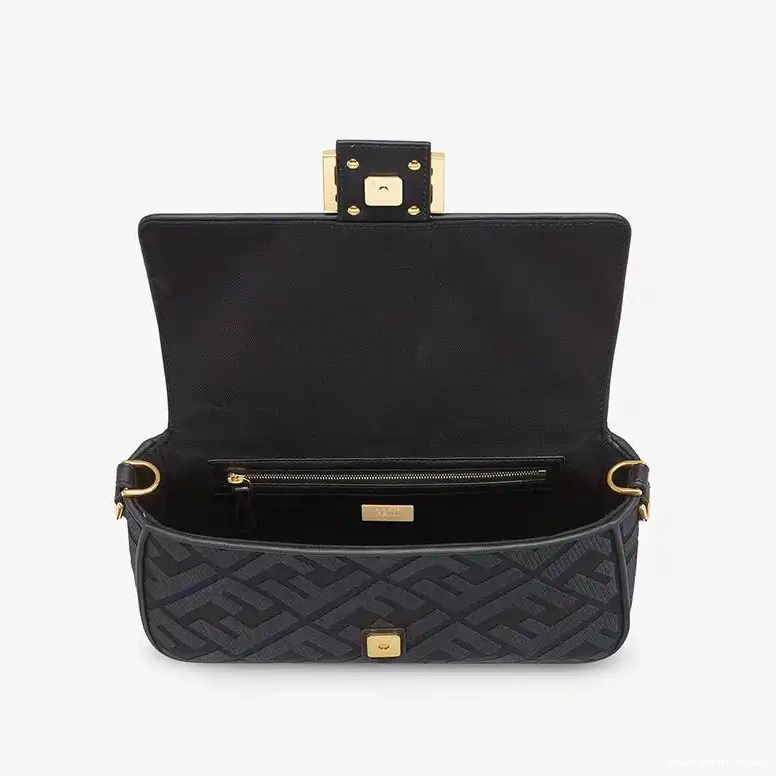 Cheap In Laser FF with Fendi Black Strap Bag Medium Canvas Cut Motif Baguette 0701